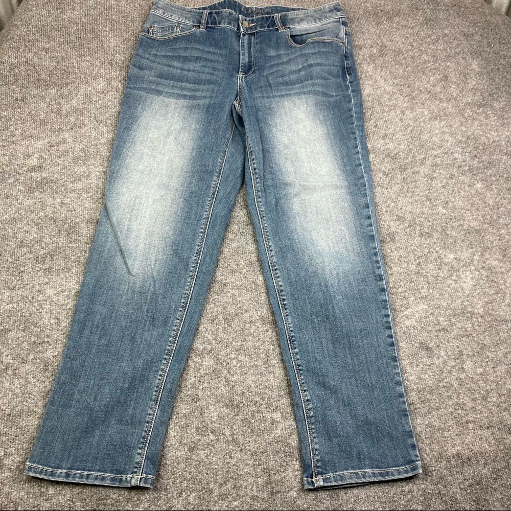 EUC Chico's Platinum‎ Denim Light Wash Mid Rise Skinny Jeans Women's Size 0.5